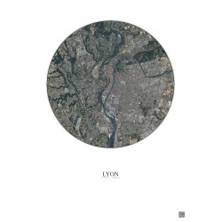 Affiche Lyon – Poster vue satellite 10km Couleur | Gravura – Fond clair
