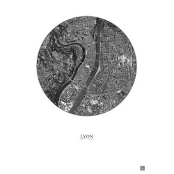 Affiche Lyon – Poster vue satellite 2.5km N&B | Gravura – Fond clair