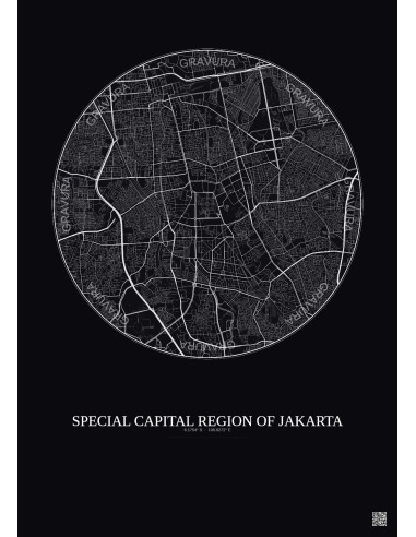 Affiche Special Capital Region Of Jakarta – Poster carte de ville 6km | Gravura – Fond foncé