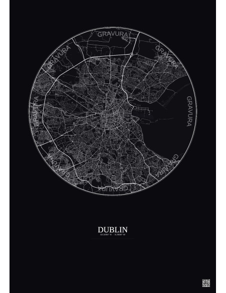 Affiche Dublin – Poster carte de ville 10km | Gravura – Fond foncé