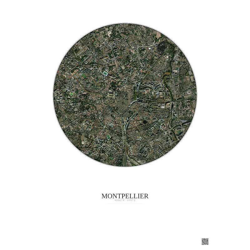 Affiche Montpellier – Poster vue satellite 2.5km Couleur | Gravura – Fond clair