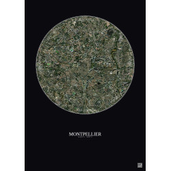 Affiche Montpellier – Poster vue satellite 2.5km Couleur | Gravura – Fond foncé