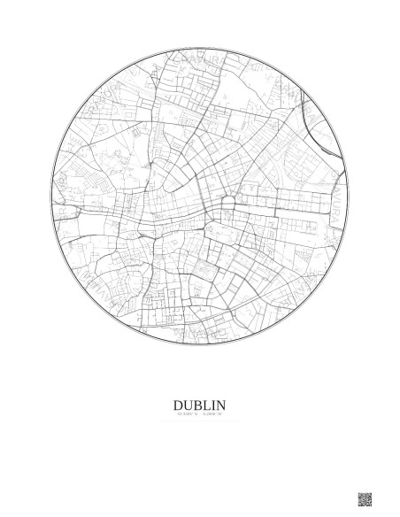 Affiche Dublin – Poster carte de ville 2.5km | Gravura – Fond clair