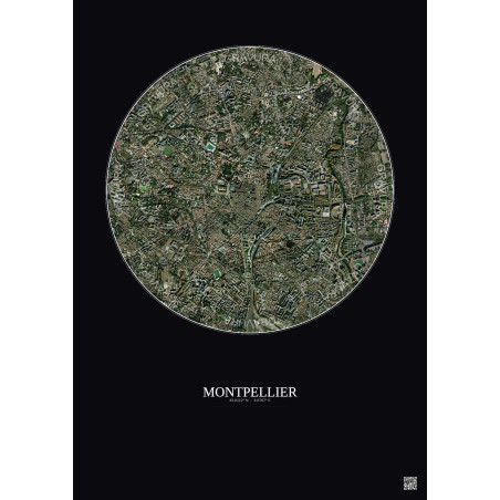 Affiche Montpellier – Poster vue satellite 2.5km Couleur | Gravura – Fond foncé