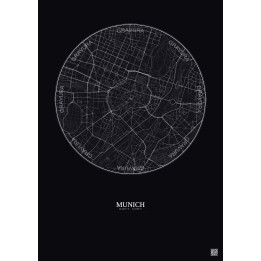Affiche Munich – Poster carte de ville 2.5km | Gravura – Fond foncé