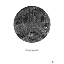 Affiche City Of Zagreb – Poster vue satellite 6km N&B | Gravura – Fond clair