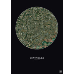 Affiche Montpellier – Poster vue satellite 10km Couleur | Gravura – Fond foncé