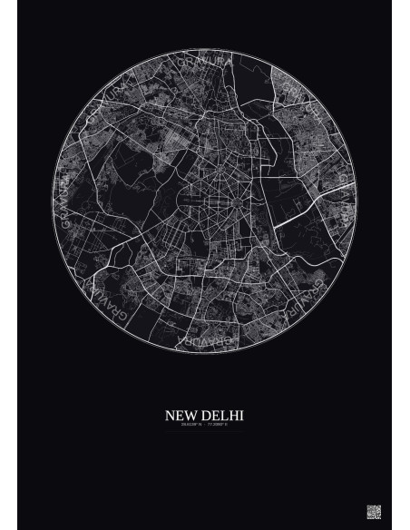 Affiche New Delhi – Poster carte de ville 10km | Gravura – Fond foncé