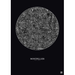 Affiche Montpellier – Poster vue satellite 2.5km N&B | Gravura – Fond foncé
