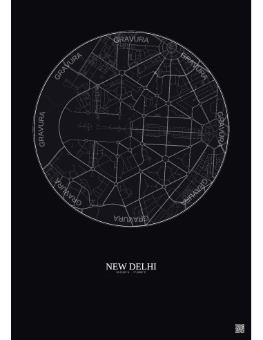 Affiche New Delhi – Poster carte de ville 2.5km | Gravura – Fond foncé