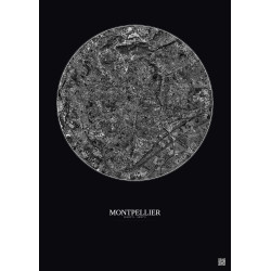 Affiche Montpellier – Poster vue satellite 5km N&B | Gravura – Fond foncé