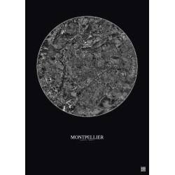 Affiche Montpellier – Poster vue satellite 10km N&B | Gravura – Fond foncé