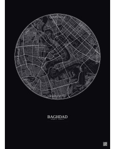 Affiche Baghdad – Poster carte de ville 10km | Gravura – Fond foncé 2