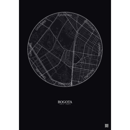 Affiche Bogota – Poster carte de ville 2.5km | Gravura – Fond foncé