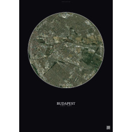 Affiche Budapest – Poster vue satellite 6km Couleur | Gravura – Fond foncé