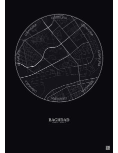 Affiche Baghdad – Poster carte de ville 2.5km | Gravura – Fond foncé 2