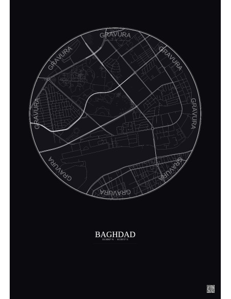 Affiche Baghdad – Poster carte de ville 2.5km | Gravura – Fond foncé