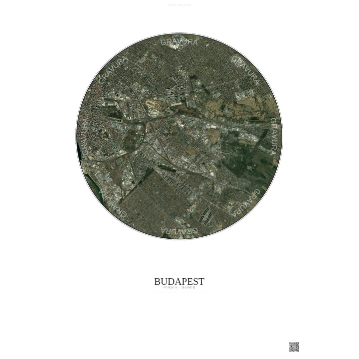 Affiche Budapest – Poster vue satellite 6km Couleur | Gravura – Fond clair