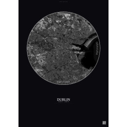 Affiche Dublin – Poster vue satellite 10km N&B | Gravura – Fond foncé