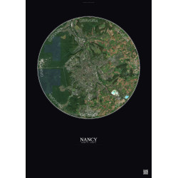 Affiche Nancy – Poster vue satellite 10km Couleur | Gravura – Fond foncé