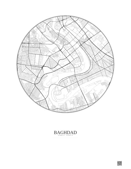 Affiche Baghdad – Poster carte de ville 6km | Gravura – Fond clair