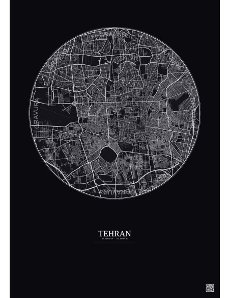 Tehran City Map Poster 10km | Gravura – Dark background
