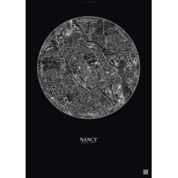 Affiche Nancy – Poster vue satellite 2.5km N&B | Gravura – Fond foncé