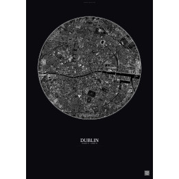 Affiche Dublin – Poster vue satellite 2.5km N&B | Gravura – Fond foncé