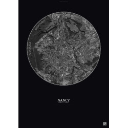 Affiche Nancy – Poster vue satellite 6km N&B | Gravura – Fond foncé