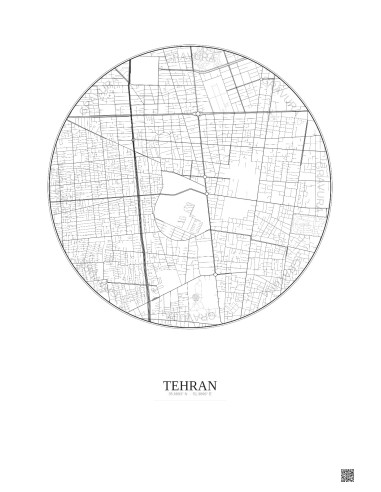 Affiche Tehran – Poster carte de ville 2.5km | Gravura – Fond clair