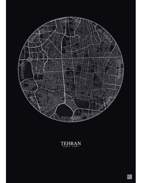 Affiche Tehran – Poster carte de ville 6km | Gravura – Fond foncé