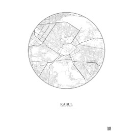 Affiche Kabul – Poster carte de ville 6km | Gravura – Fond clair