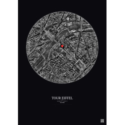 Paris - Vue satellite personnalisée 1 km · N&B · Fond foncé
