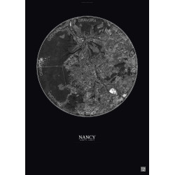 Affiche Nancy – Poster vue satellite 10km N&B | Gravura – Fond foncé