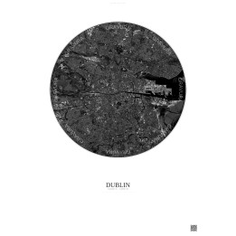 Affiche Dublin – Poster vue satellite 6km N&B | Gravura – Fond clair
