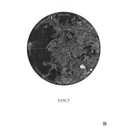 Affiche Nancy – Poster vue satellite 10km N&B | Gravura – Fond clair
