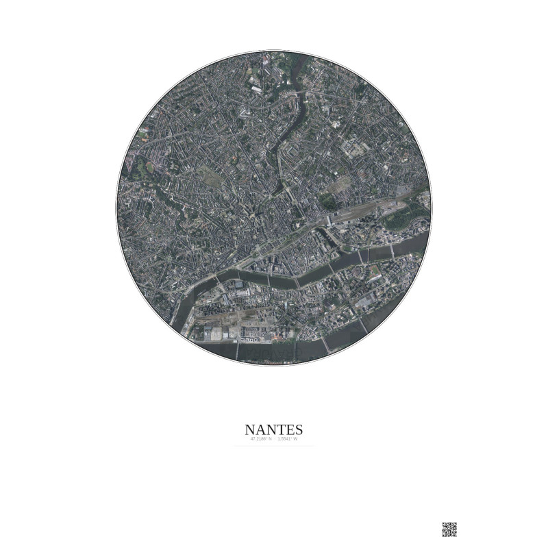Nantes Satellite View Poster 2.5km Color | Gravura – Light background