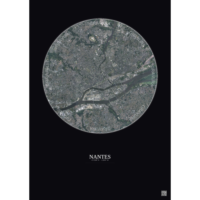 Affiche Nantes – Poster vue satellite 5km Couleur | Gravura – Fond foncé