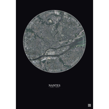 Affiche Nantes – Poster vue satellite 5km Couleur | Gravura – Fond foncé