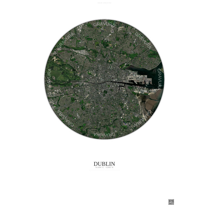 Affiche Dublin – Poster vue satellite 6km Couleur | Gravura – Fond clair