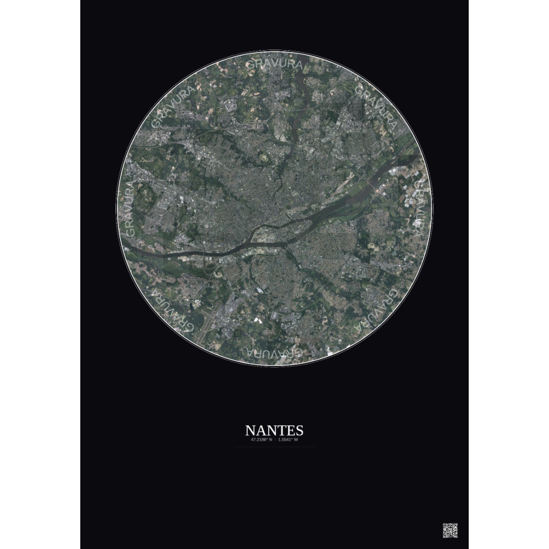 Affiche Nantes – Poster vue satellite 10km Couleur | Gravura – Fond foncé