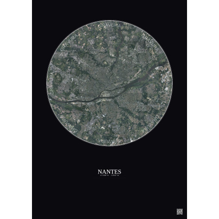 Affiche Nantes – Poster vue satellite 10km Couleur | Gravura – Fond foncé