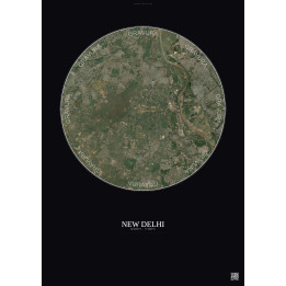 Affiche New Delhi – Poster vue satellite 10km Couleur | Gravura – Fond foncé