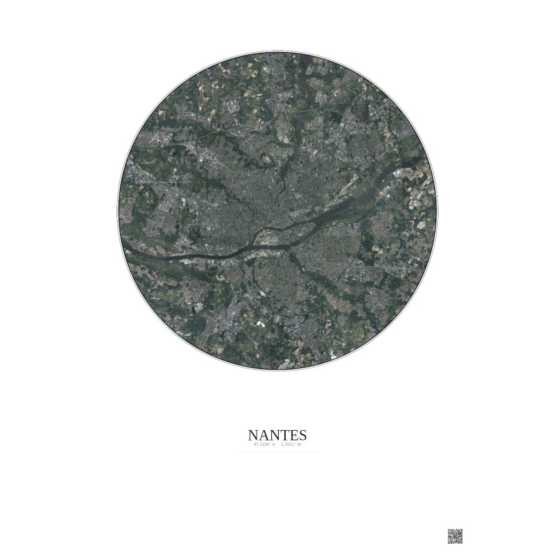 Nantes Satellite View Poster 10km Color | Gravura – Light background
