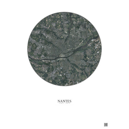 Nantes Satellite View Poster 10km Color | Gravura – Light background