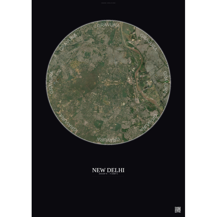 Affiche New Delhi – Poster vue satellite 10km Couleur | Gravura – Fond foncé