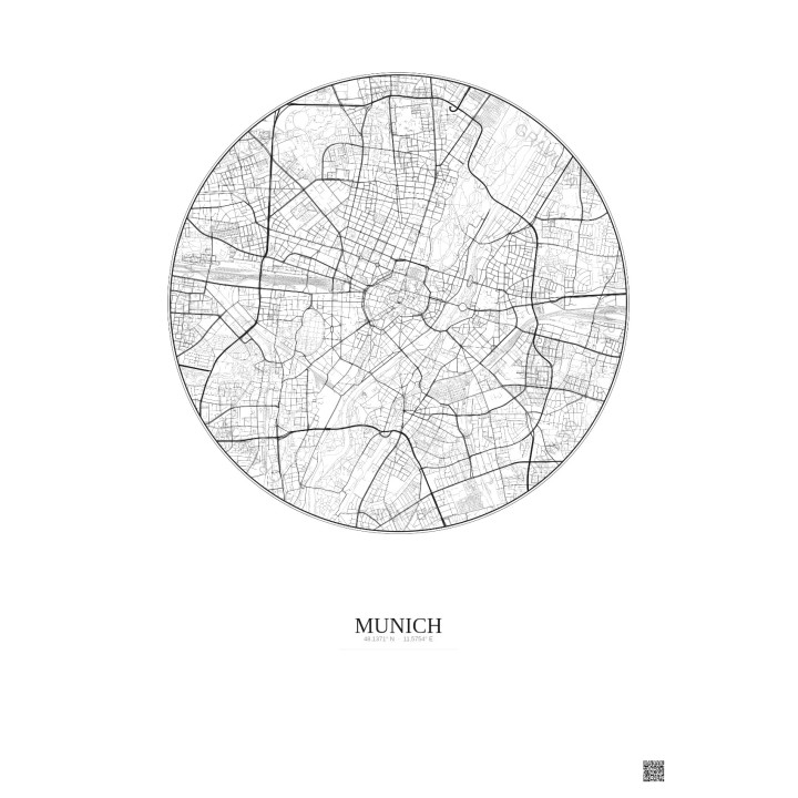 Affiche Munich – Poster carte de ville 5km | Gravura – Fond clair