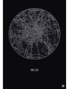 Affiche Milan – Poster carte de ville 10km | Gravura – Fond foncé 2