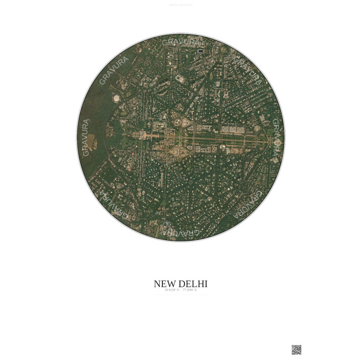 Affiche New Delhi – Poster vue satellite 2.5km Couleur | Gravura – Fond clair
