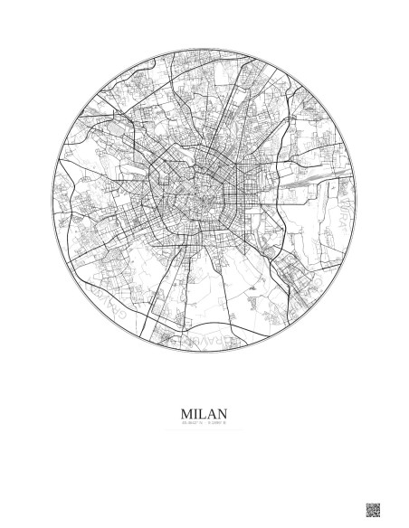 Affiche Milan – Poster carte de ville 10km | Gravura – Fond clair